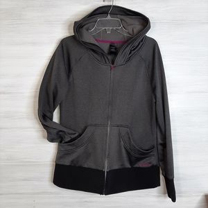 The North Face zip light weight jacket, Grey with pink and aqua zipper, Large